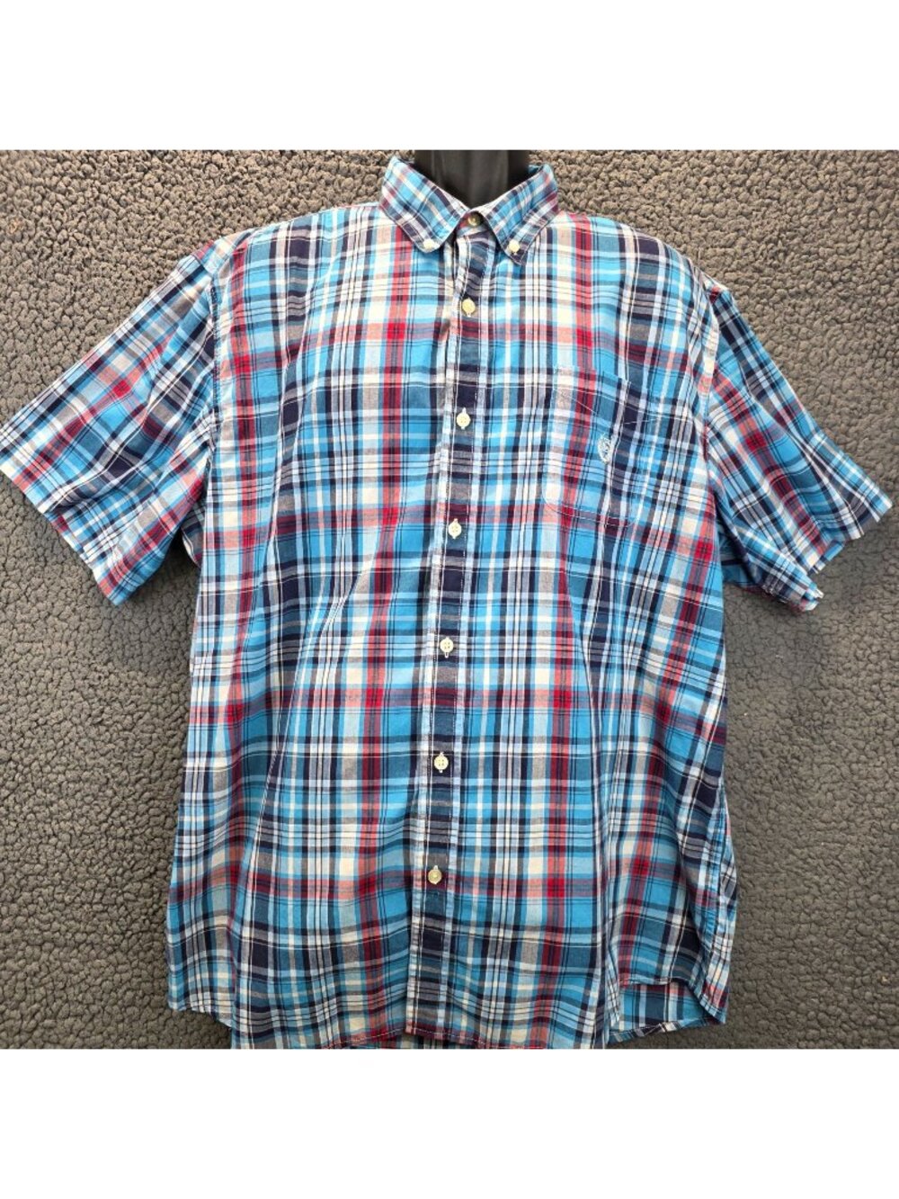 Chaps Button Up Checkered Shirt XXL Blue White Casual Layer Career Preppy Retro